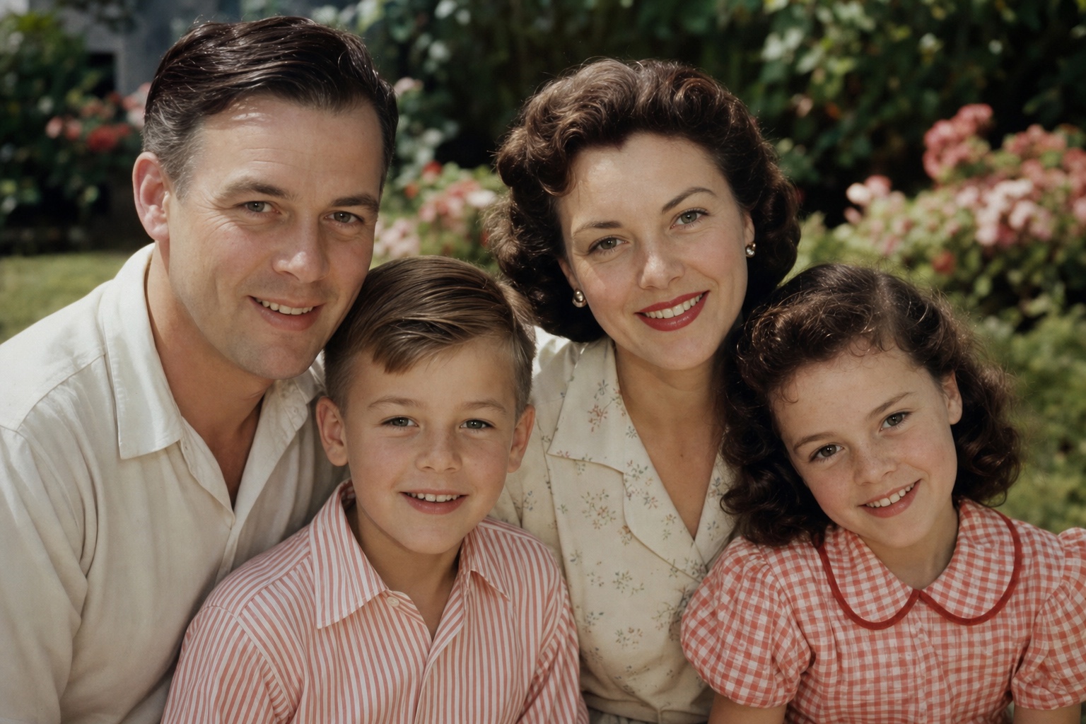 Restored 1950s family portrait with recovered color and detail